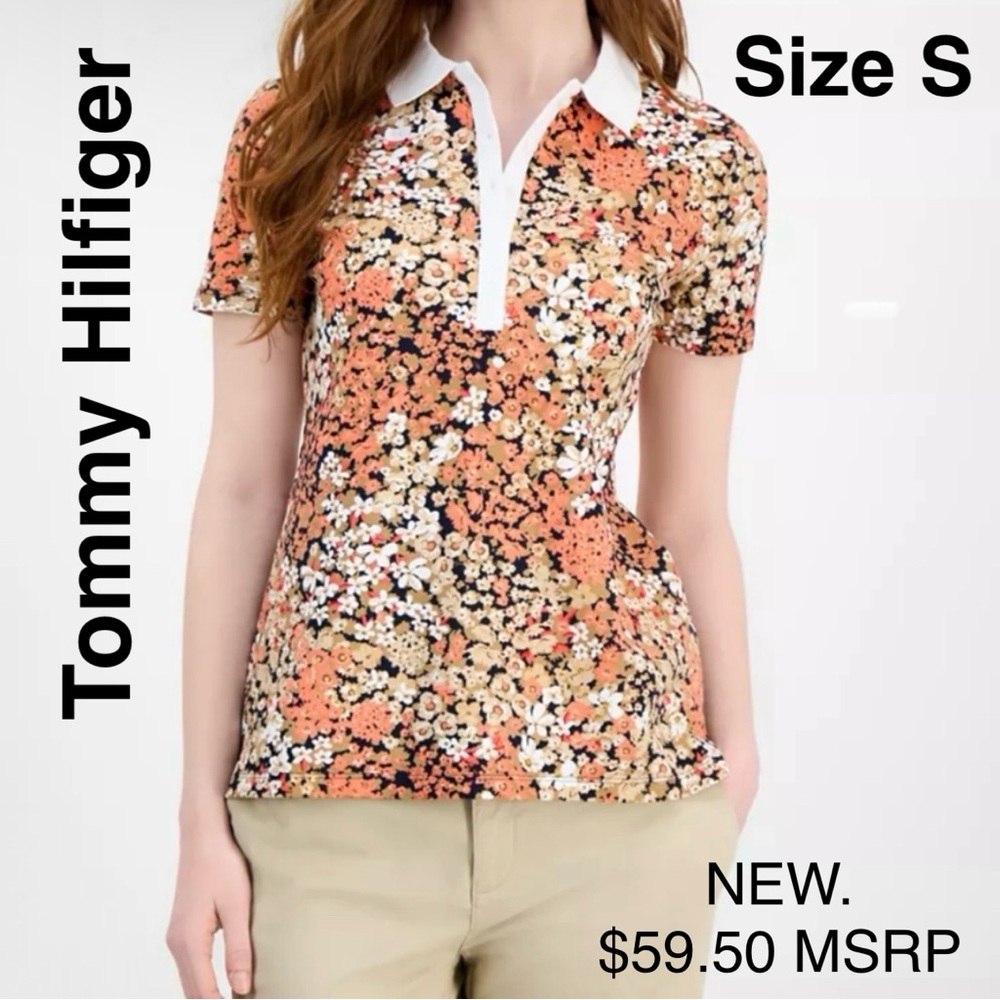 Multicolored Floral Polo Shirt Top T-Shirt Collared Spring Summer